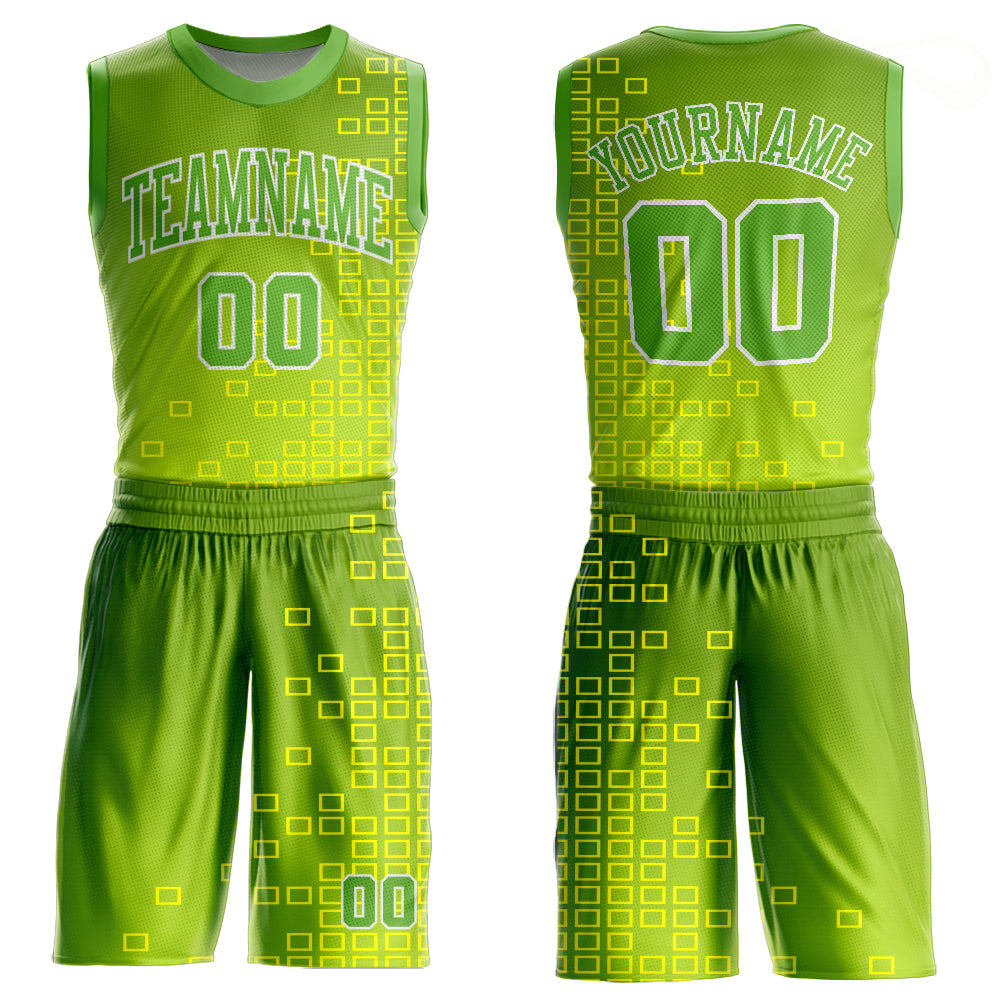 FIITG Custom Basketball Suit Jersey Neon Green Neon Green-Gold Round Neck Sublimation