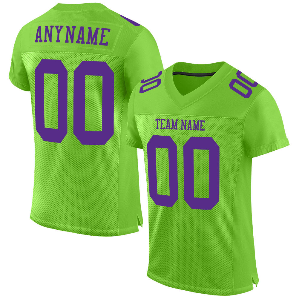 Custom Football Jersey Neon Green White-Purple Mesh Authentic Youth Size:L