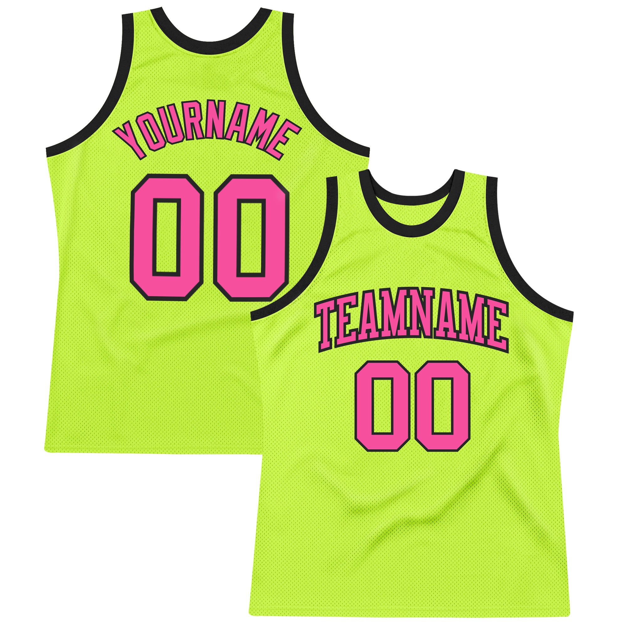 FIITG Custom Basketball Jersey Neon Green Pink-Black Authentic Throwback Men's Size:3XL