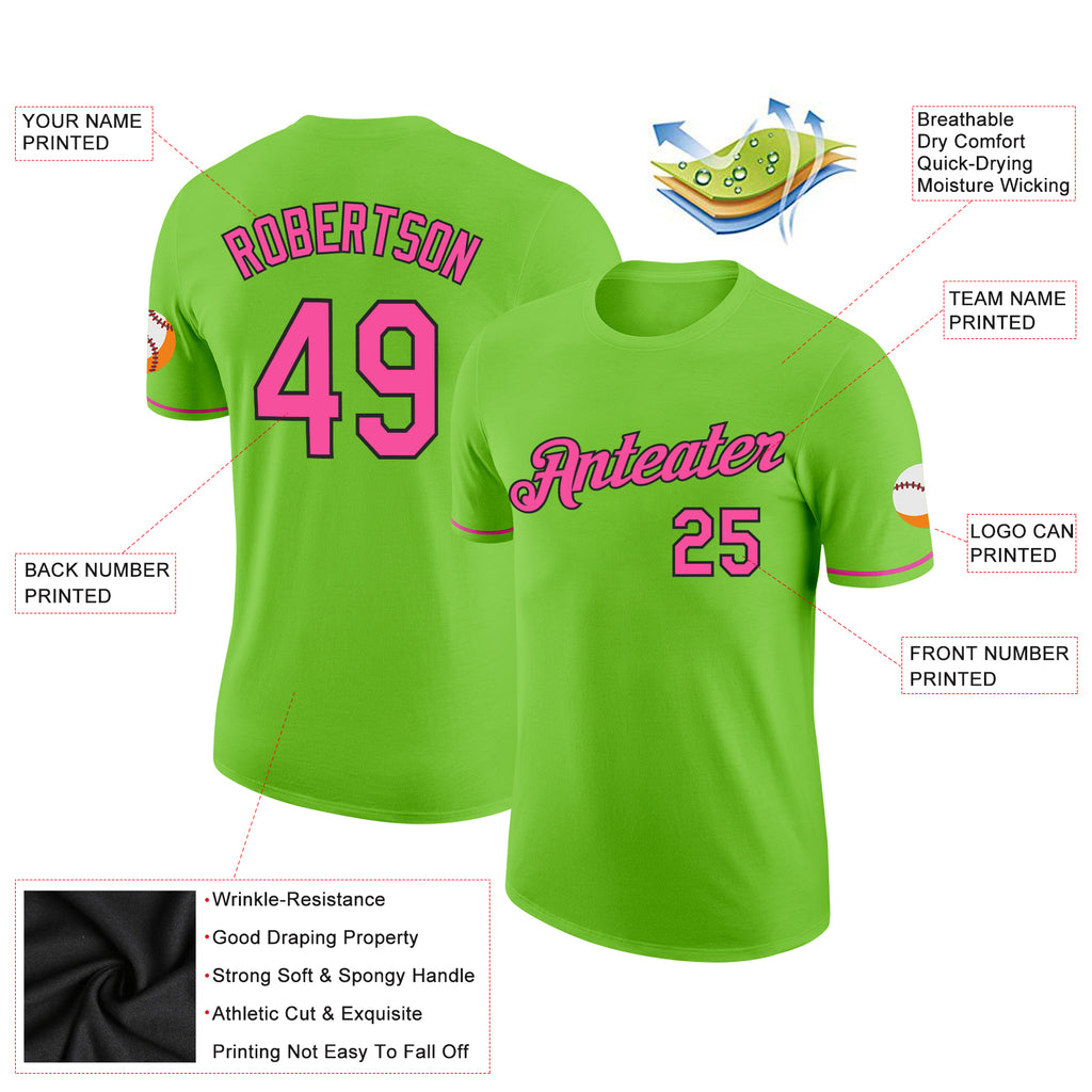 Cheap Custom Black Pink-Neon Green Performance T-Shirt Free