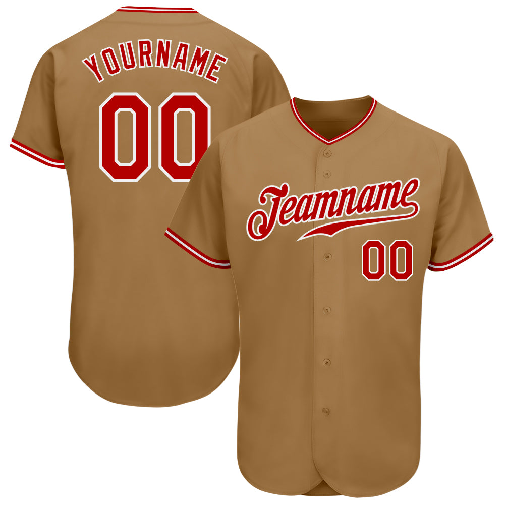 Custom Old Gold Red-White Authentic Baseball Jersey