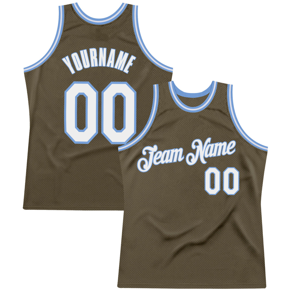 FIITG Custom Basketball Jersey Olive White-Light Blue Authentic Throwback Salute to Service