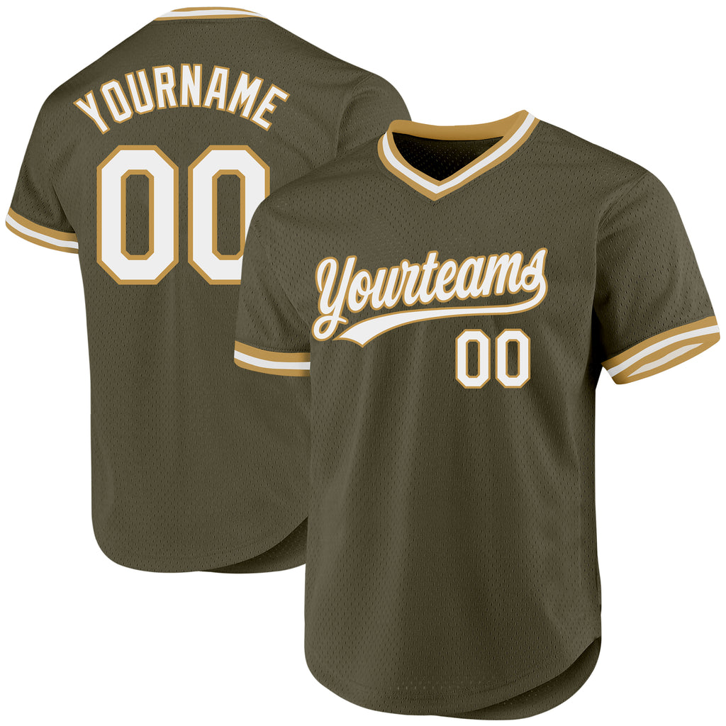 Custom Olive White-Old Gold Authentic Throwback Salute To Service Baseball Jersey