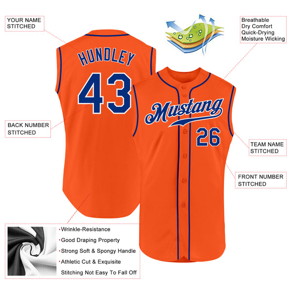 Custom Orange Royal-White Authentic Sleeveless Baseball Jersey