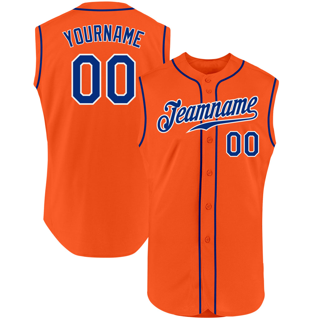 Custom Orange Royal-White Authentic Sleeveless Baseball Jersey