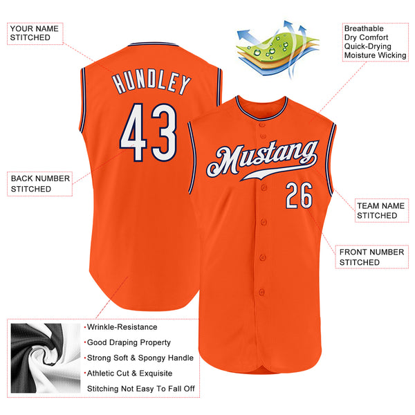 Custom Orange White-Navy Authentic Sleeveless Baseball Jersey