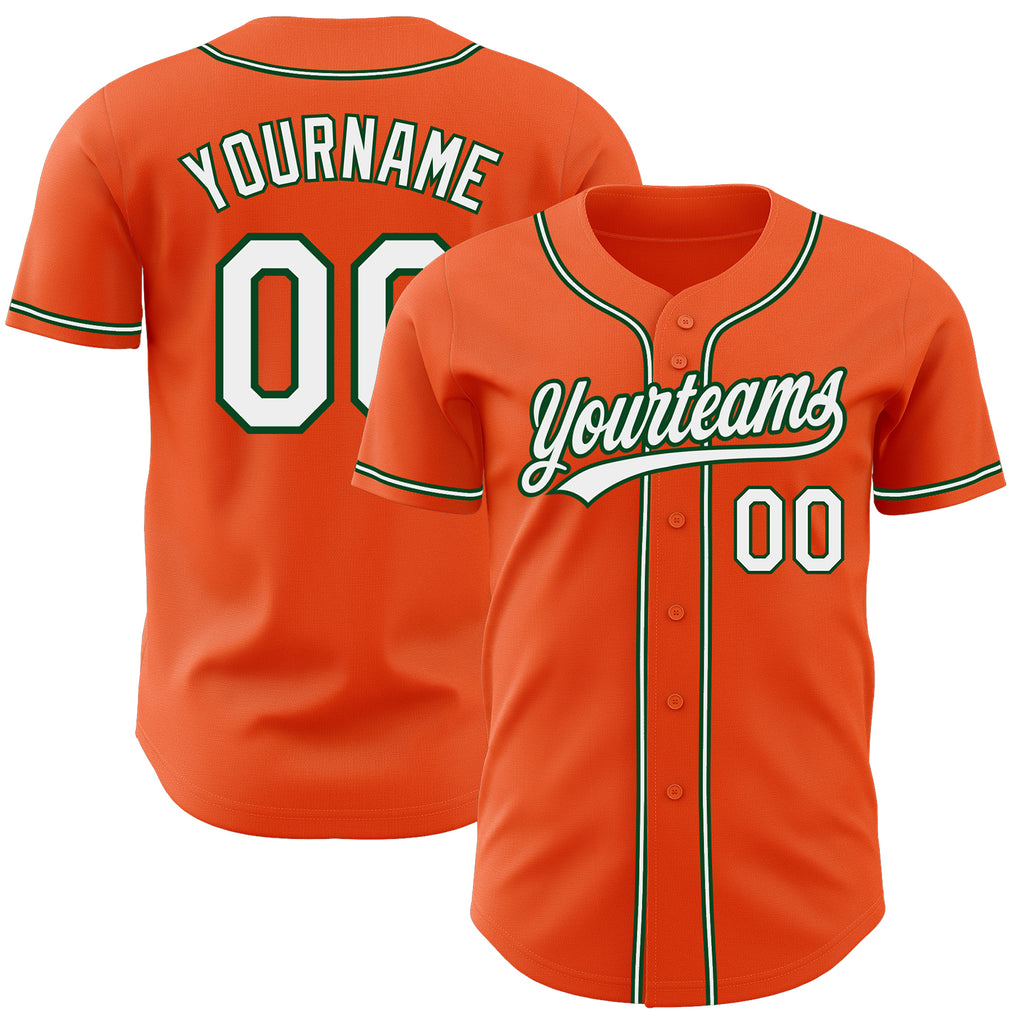 Custom Orange White-Green Authentic Baseball Jersey