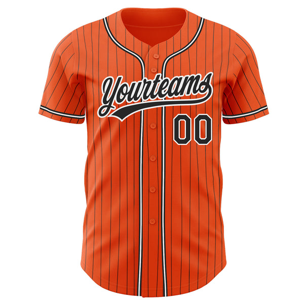 Custom Orange Black Pinstripe Black-White Authentic Baseball Jersey