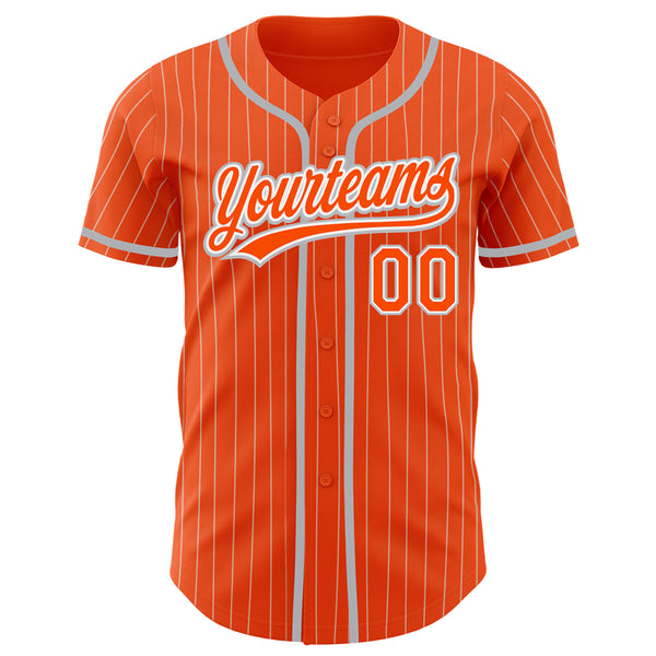 Custom Orange White Pinstripe Gray Authentic Baseball Jersey