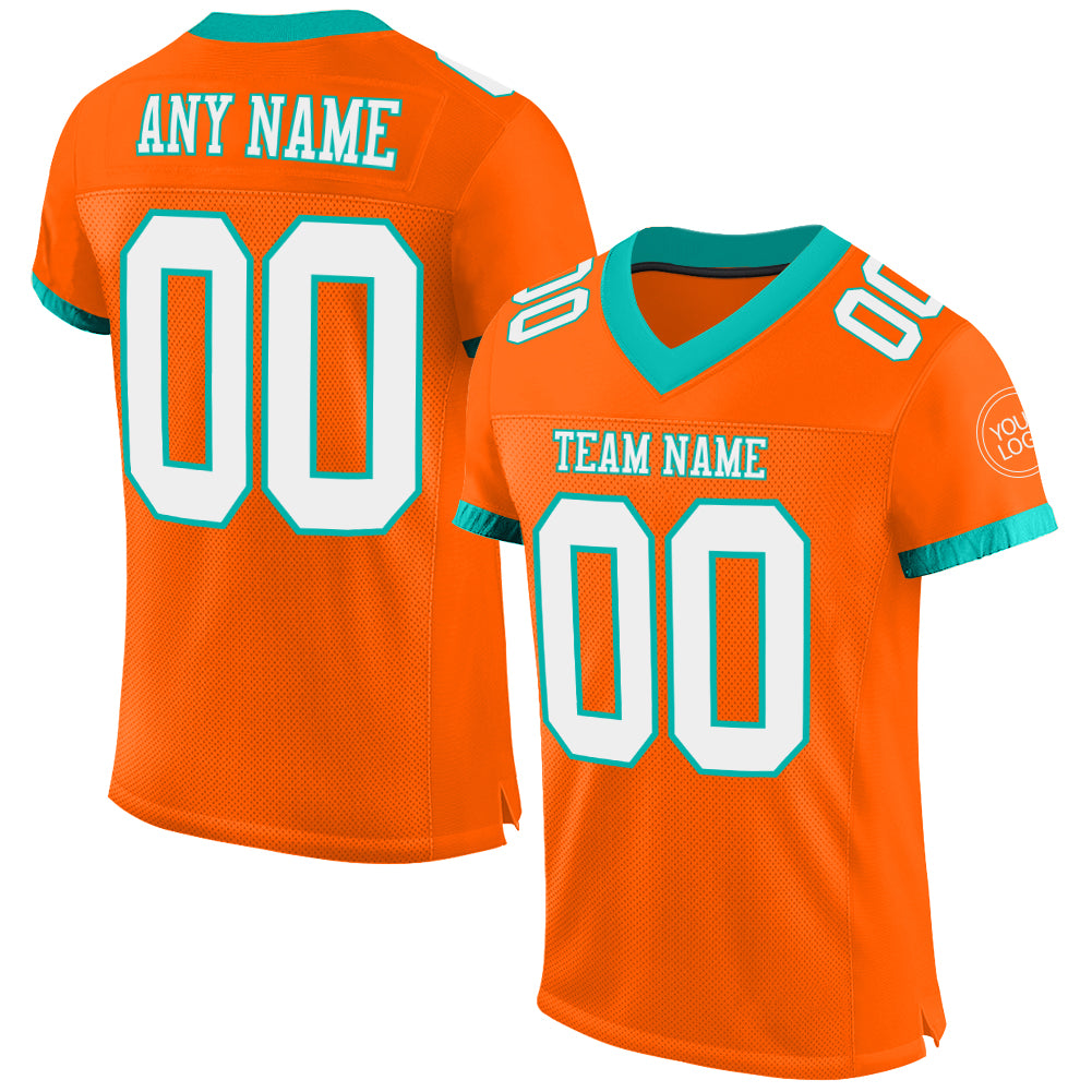 Custom Orange White-Aqua Mesh Authentic Football Jersey