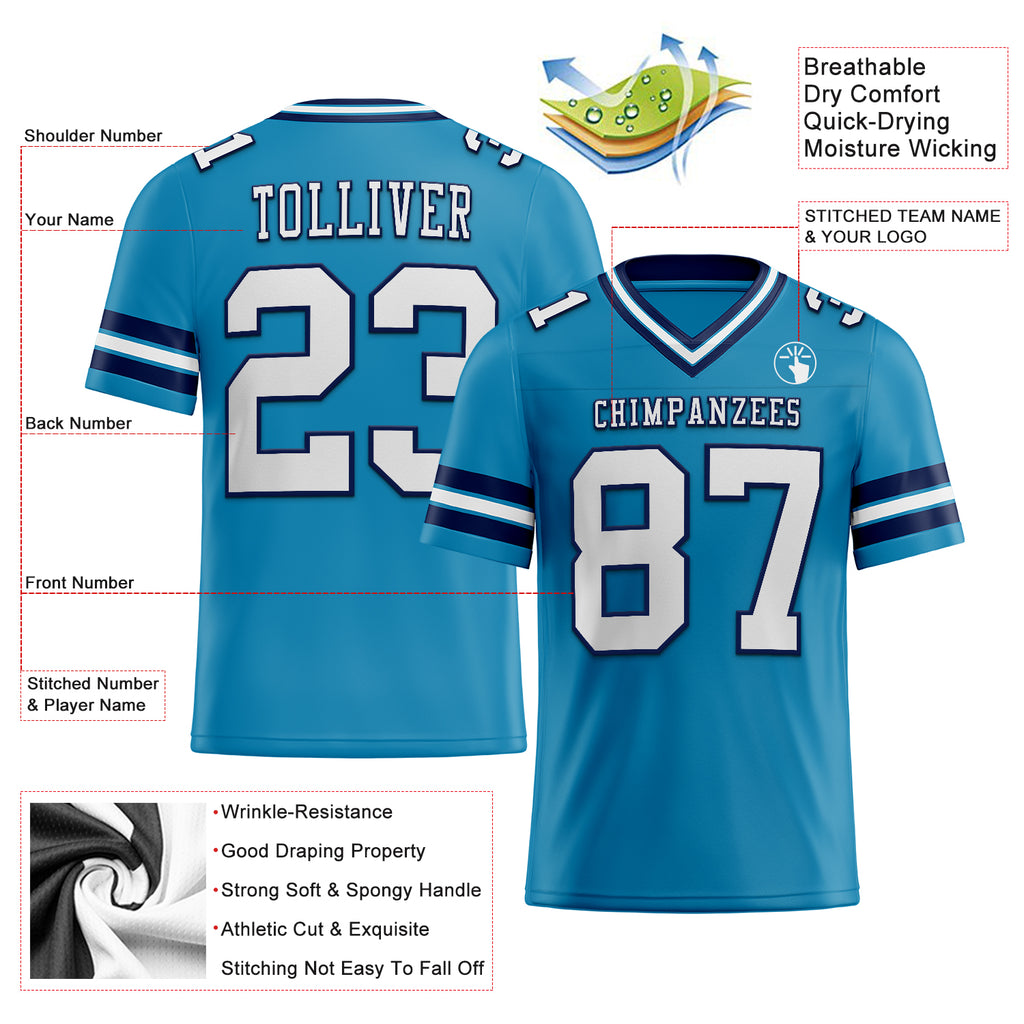 FIITG Custom Football Jersey Powder Blue White-Royal Mesh Authentic Throwback