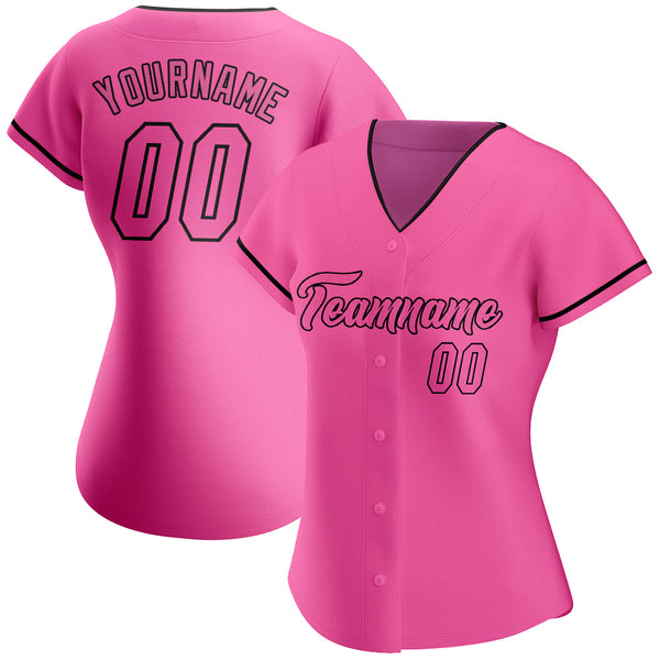 Custom Pink Pink-Black Authentic Baseball Jersey