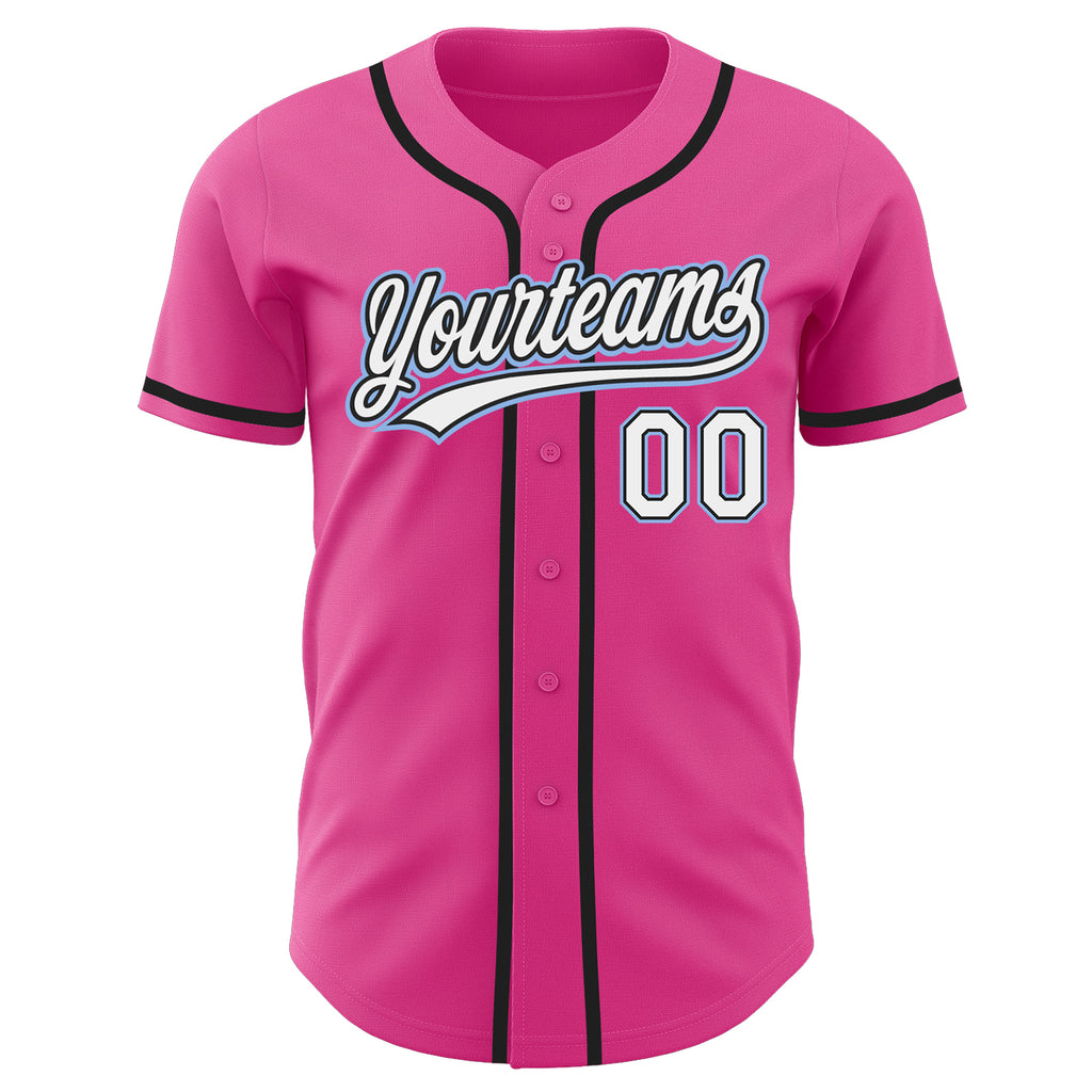 Custom Pink Black-Light Blue Authentic Baseball Jersey
