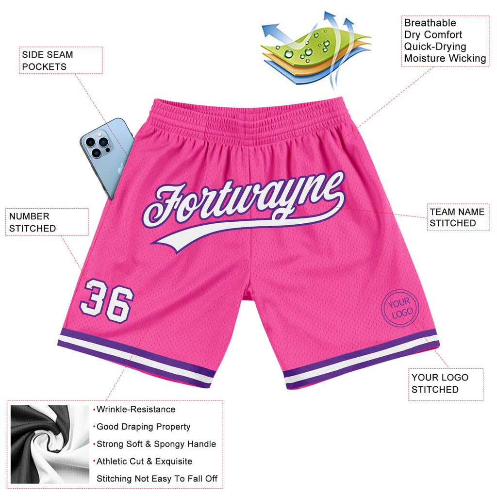 Custom Light Pink White-Purple Authentic Throwback Basketball Jersey  Discount