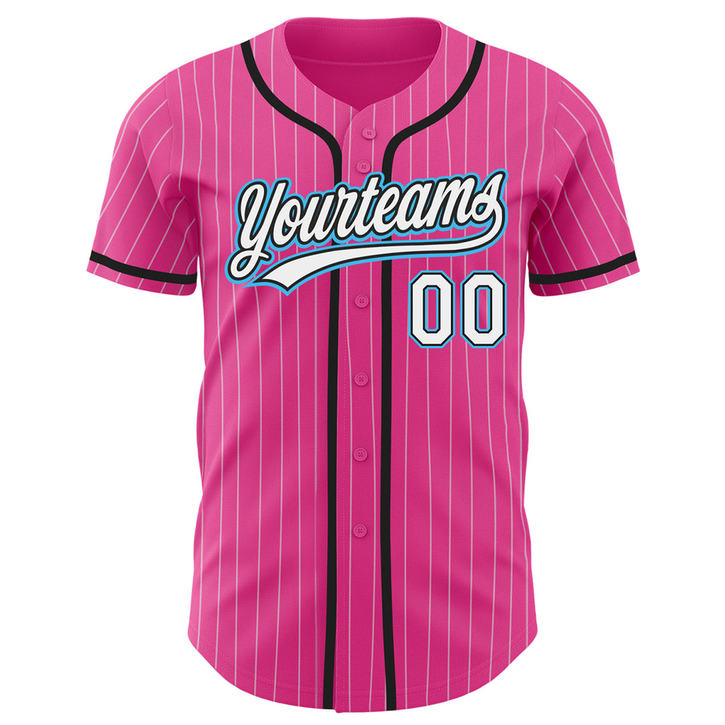 Custom White Light Blue Pinstripe Light Blue-Pink Authentic Raglan Sleeves  Baseball Jersey