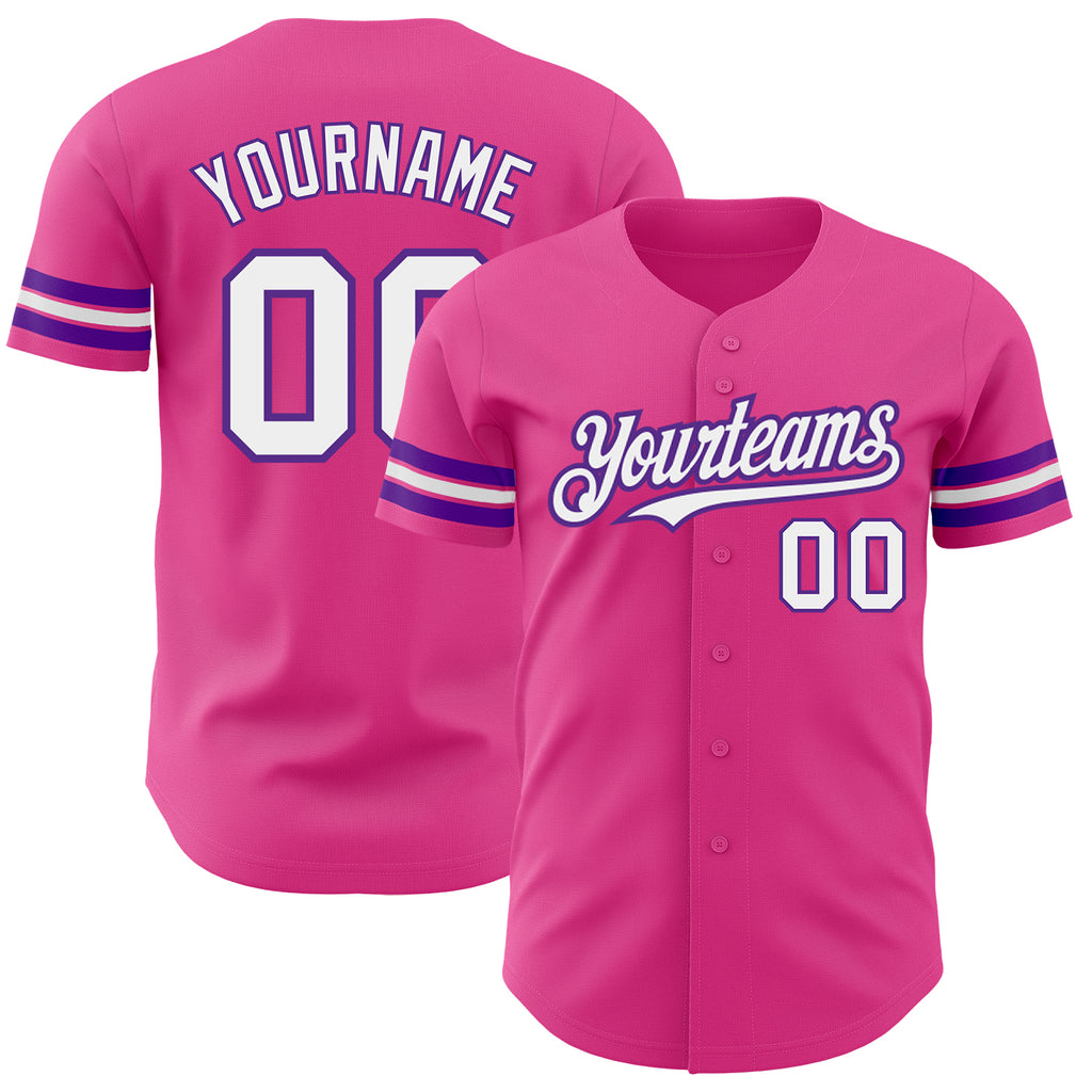 Custom Pink White-Purple Authentic Baseball Jersey