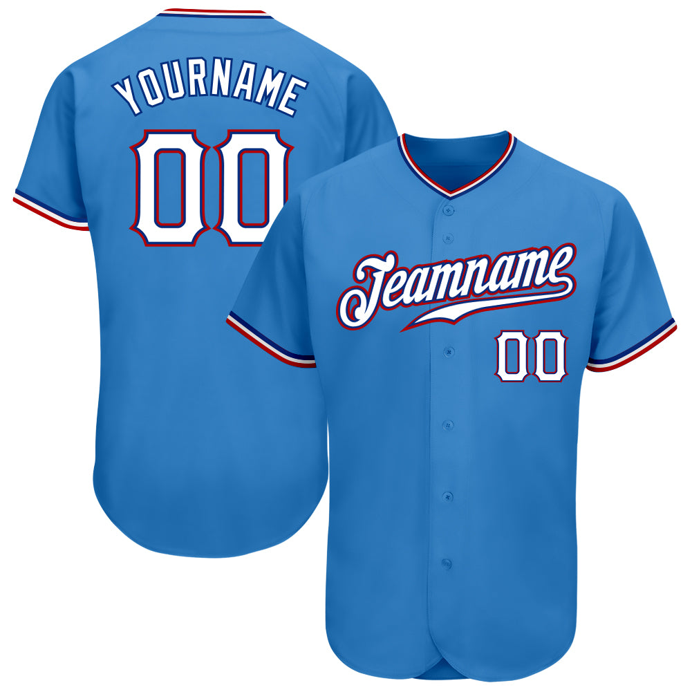 Custom Powder Blue White-Red Authentic Baseball Jersey