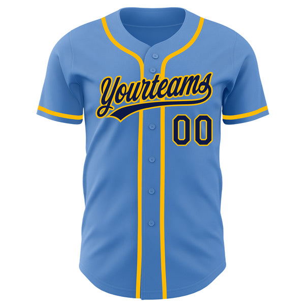 Custom Powder Blue Navy-Gold Authentic Baseball Jersey