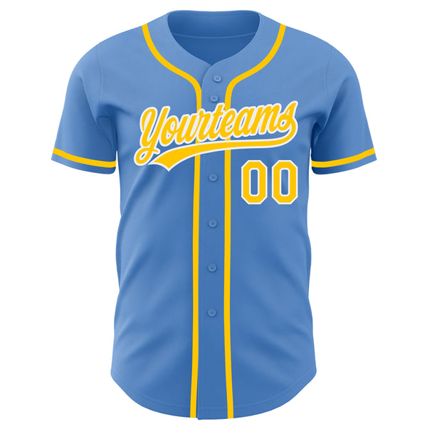 Custom Powder Blue Yellow-White Authentic Baseball Jersey