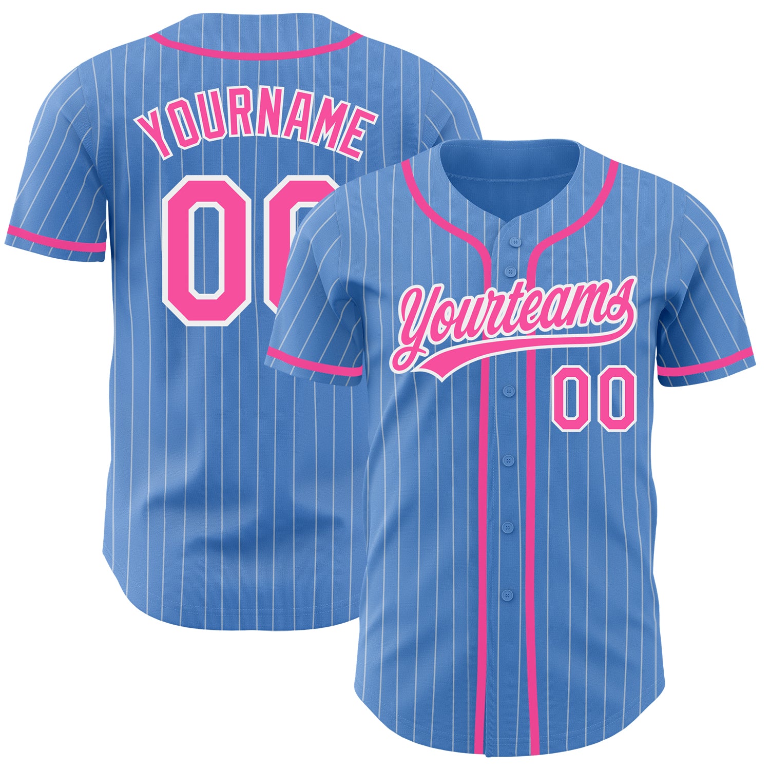 Custom Baseball Jersey Pink White Pinstripe Light Blue-White Authentic Men's Size:XL