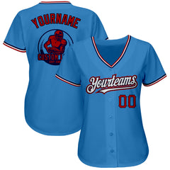 Custom Powder Blue Red Pinstripe Red-Gold Authentic Baseball Jersey Women's Size:2XL