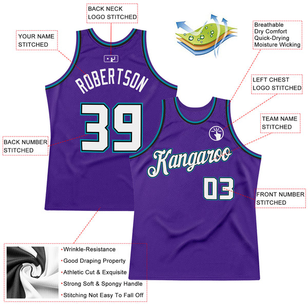 Custom Purple White-Teal Authentic Throwback Basketball Jersey