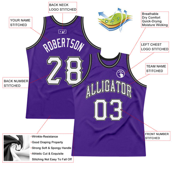 Custom Purple White-Black Authentic Throwback Basketball Jersey