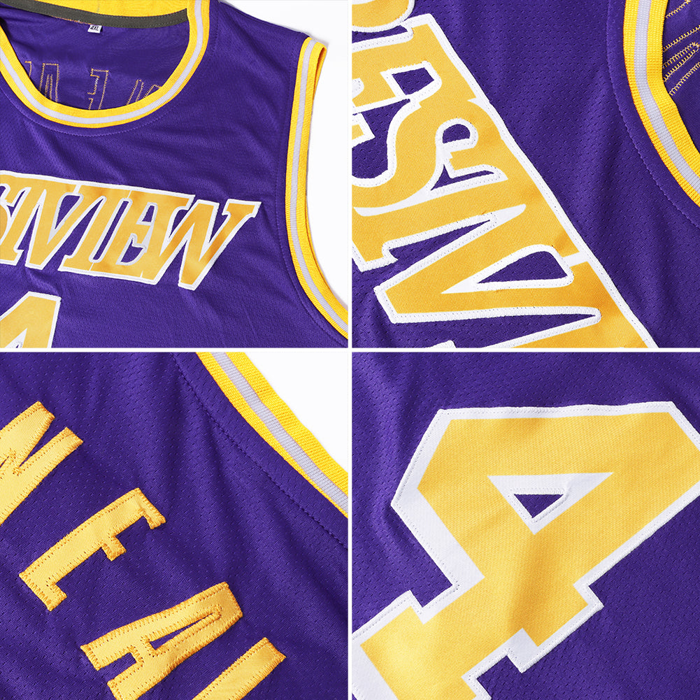 Custom Purple Black Pinstripe Black-Gold Authentic Throwback Basketball  Jersey Discount