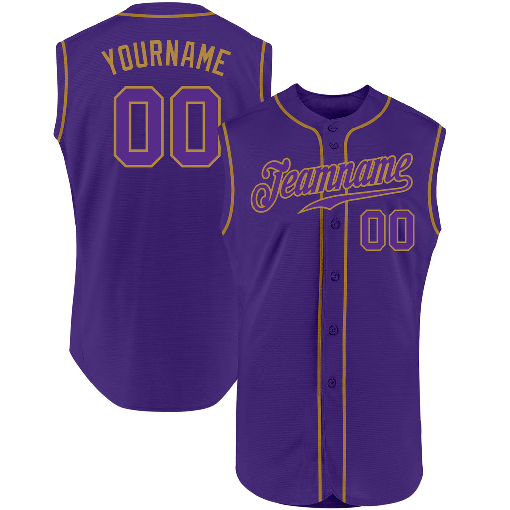 Custom Purple Purple-Old Gold Authentic Sleeveless Baseball Jersey