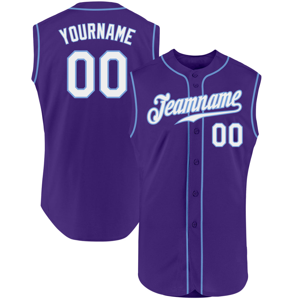 Custom Purple White-Light Blue Authentic Sleeveless Baseball Jersey