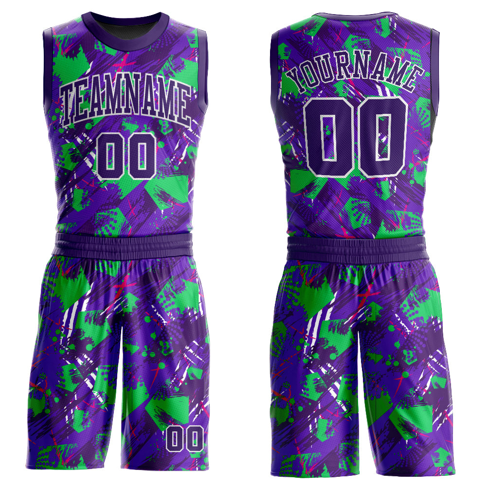 FIITG Custom Basketball Suit Jersey Purple White-Black Round Neck Sublimation