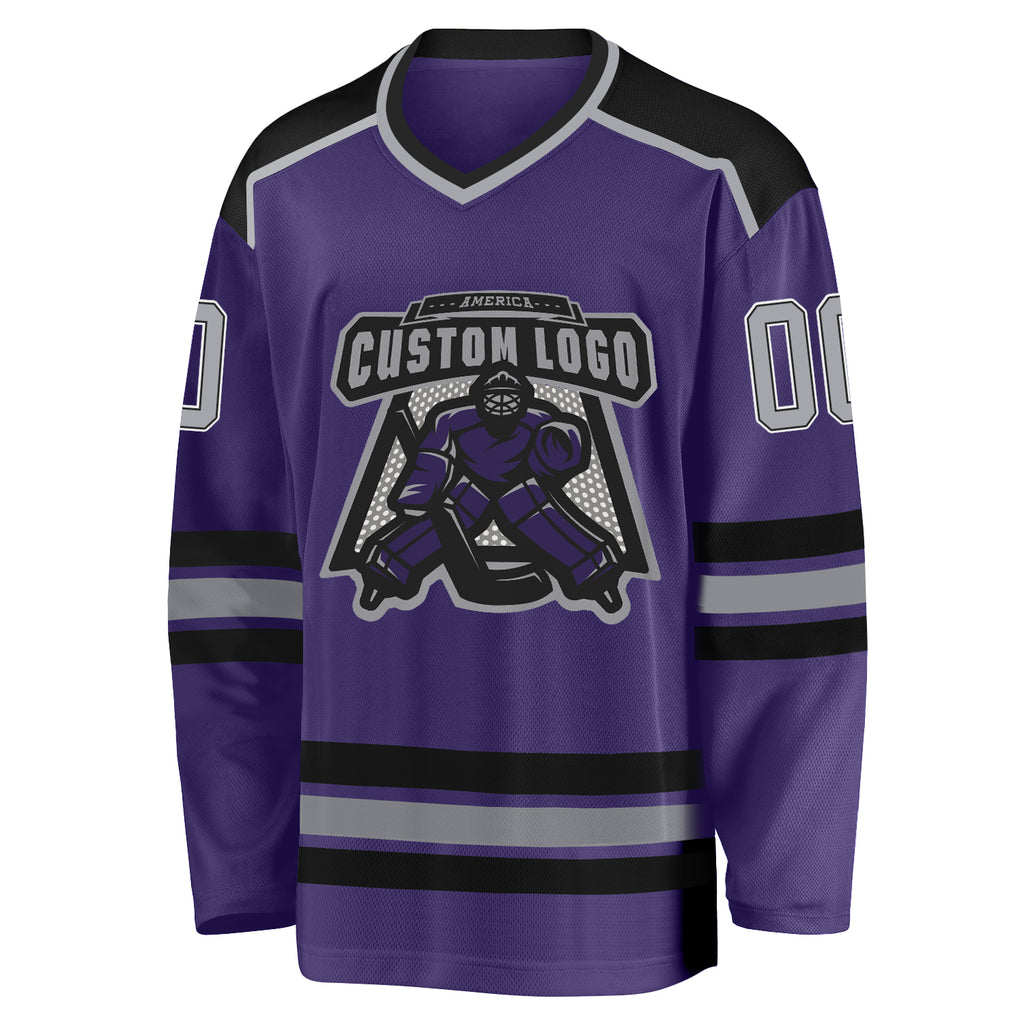 Custom Black White Purple-Gray Hockey Lace Neck Jersey Fast