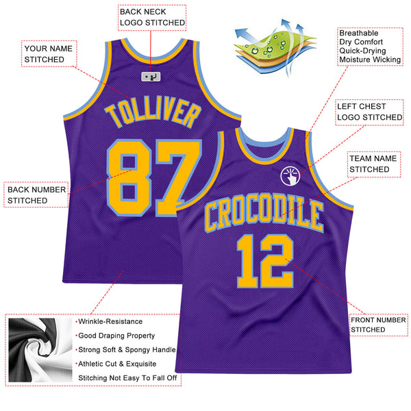 Custom Purple Gold-Light Blue Authentic Throwback Basketball Jersey