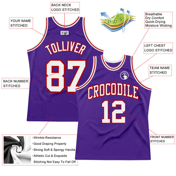 Custom Purple White-Red Authentic Throwback Basketball Jersey