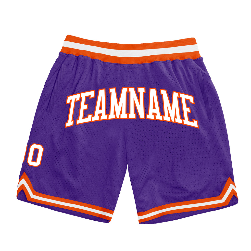 Custom Purple White-Orange Authentic Throwback Basketball Shorts