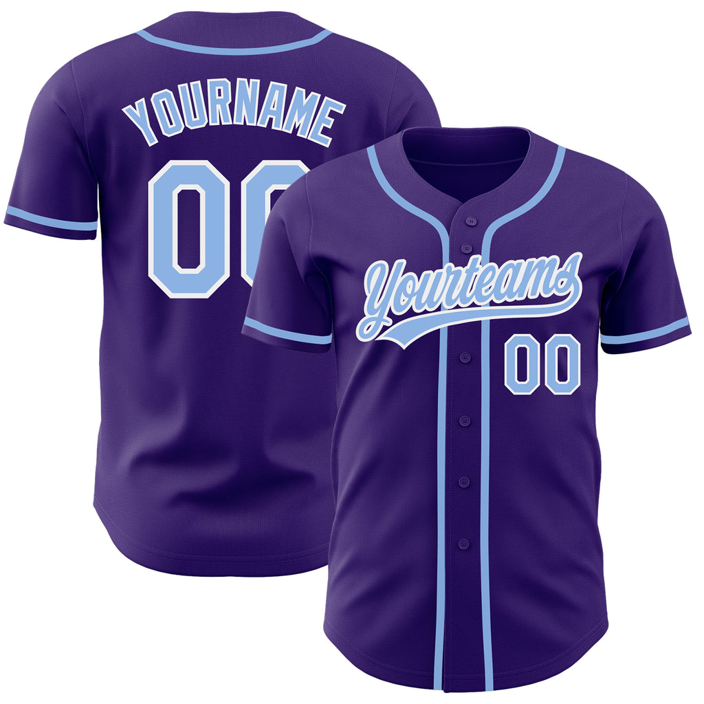 Custom Purple Light Blue-White Authentic Baseball Jersey