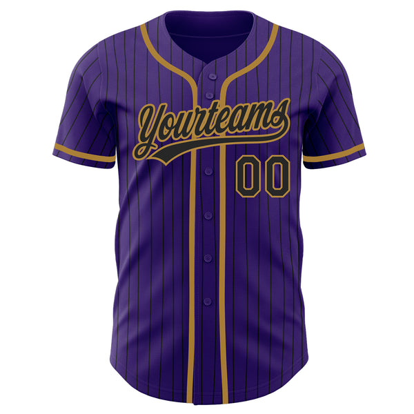 Custom Purple Black Pinstripe Black-Old Gold Authentic Baseball Jersey