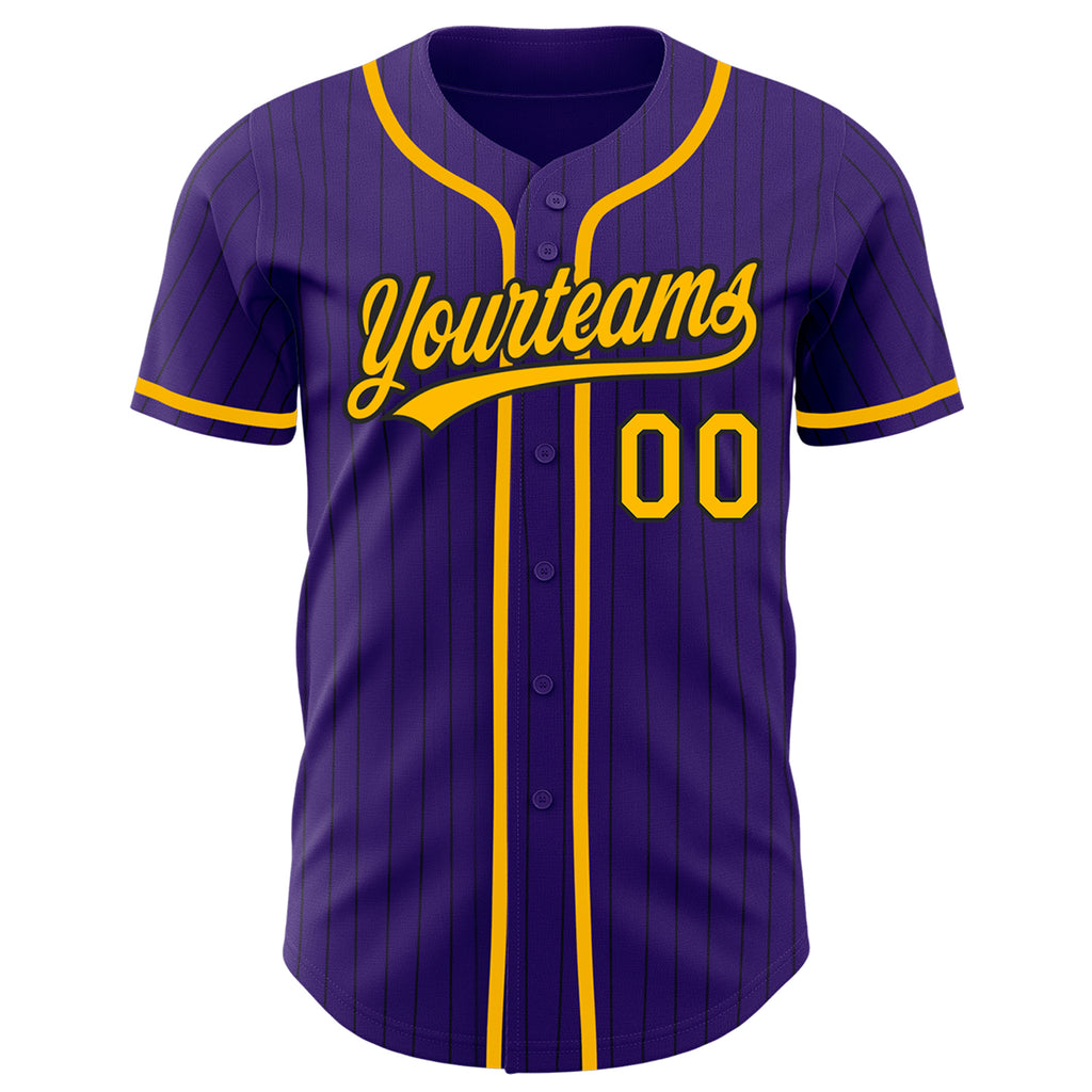 Custom Purple Black Pinstripe Black-Gold Authentic Throwback