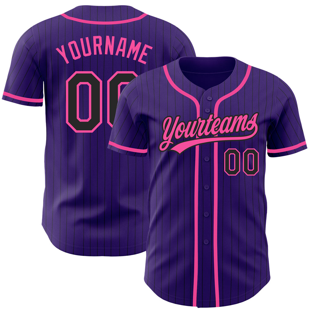 Custom Purple Black Pinstripe Pink Authentic Baseball Jersey