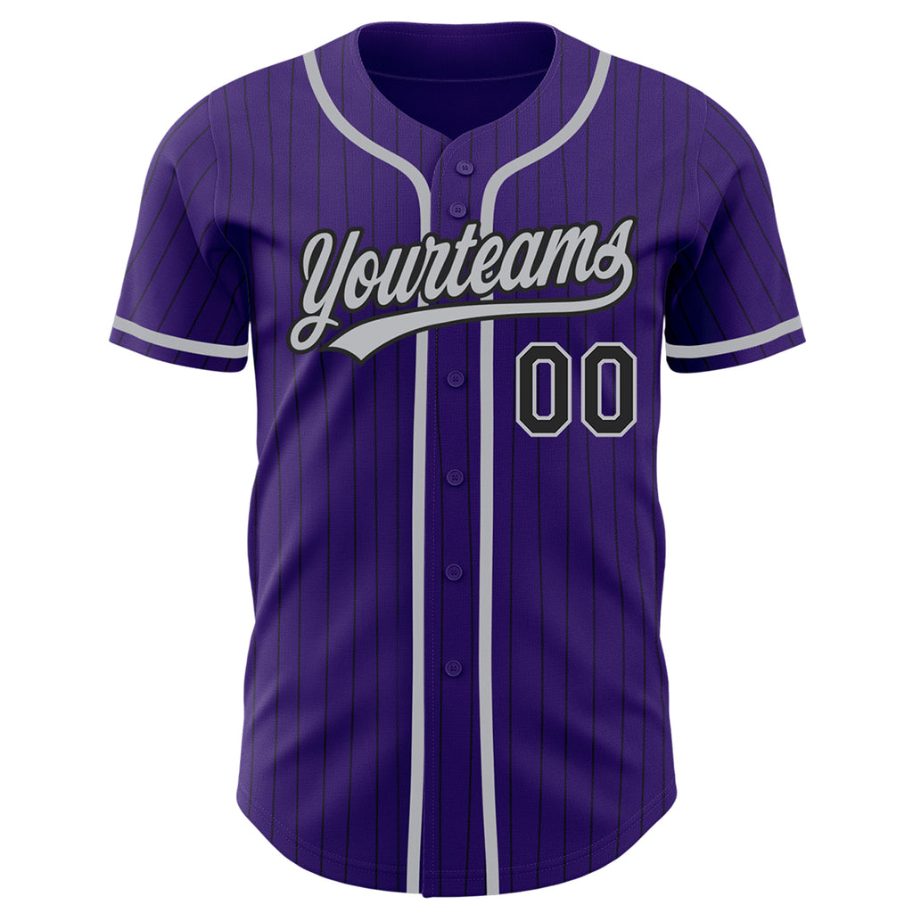 Custom Gray Purple Pinstripe Purple-Black Authentic Baseball Jersey