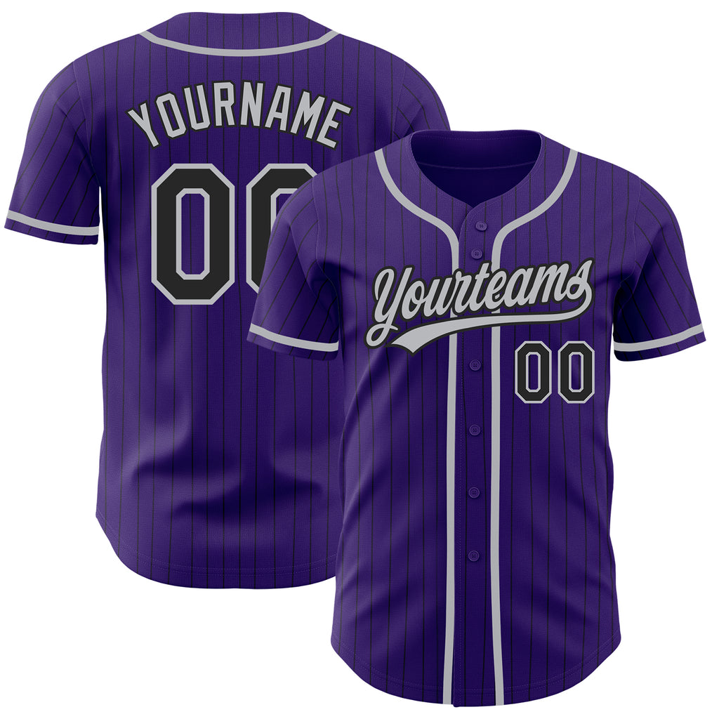 Custom Purple Black Pinstripe Gray Authentic Baseball Jersey