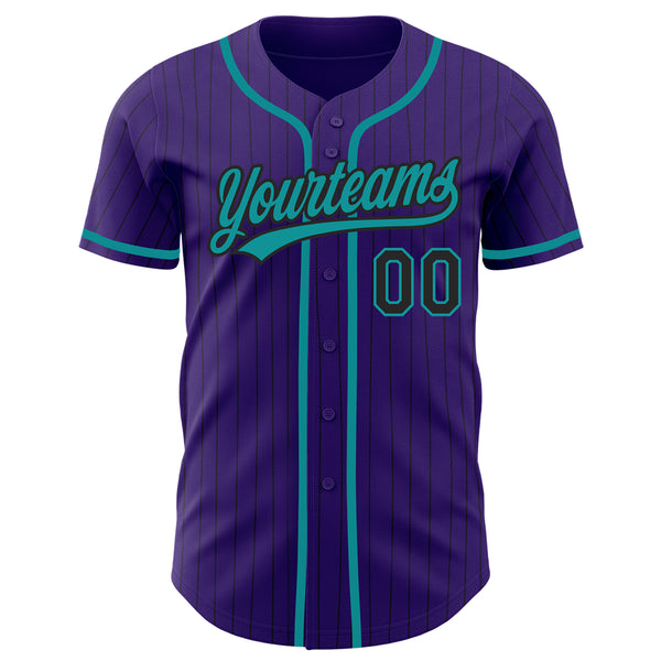 Custom Purple Black Pinstripe Teal Authentic Baseball Jersey