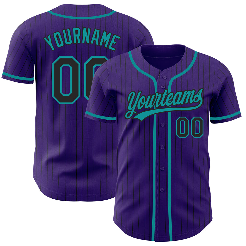 Custom Purple Black Pinstripe Teal Authentic Baseball Jersey