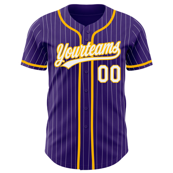 Custom Purple White Pinstripe Gold Authentic Baseball Jersey