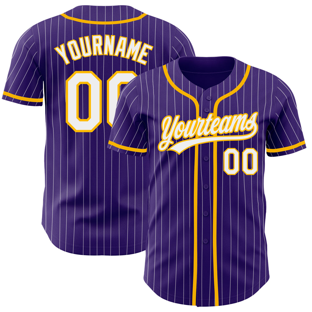 Custom Purple White Pinstripe Gold Authentic Baseball Jersey