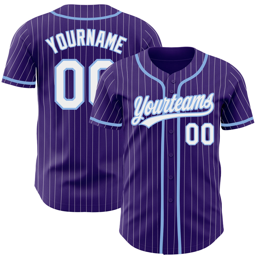 Custom Purple White Pinstripe Light Blue Authentic Baseball Jersey