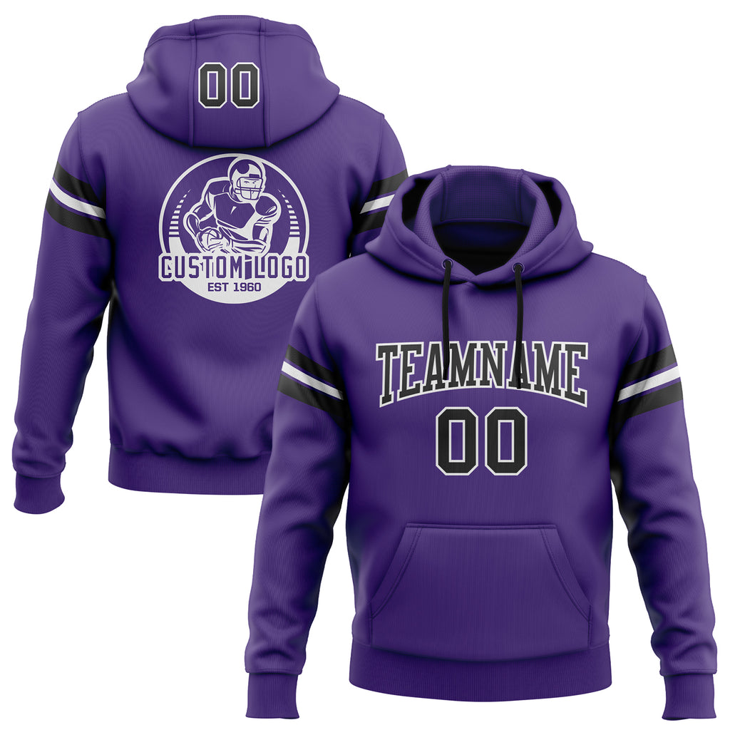 Custom Stitched Purple Black-White Football Pullover Sweatshirt Hoodie