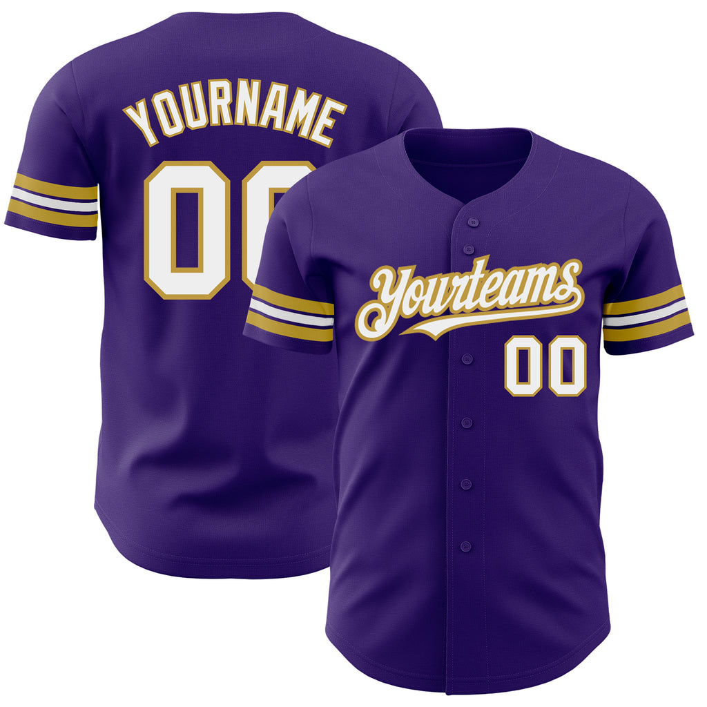 Custom Purple White-Old Gold Authentic Baseball Jersey