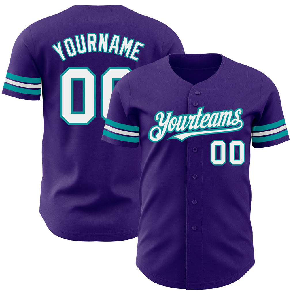 Custom Purple White-Teal Authentic Baseball Jersey