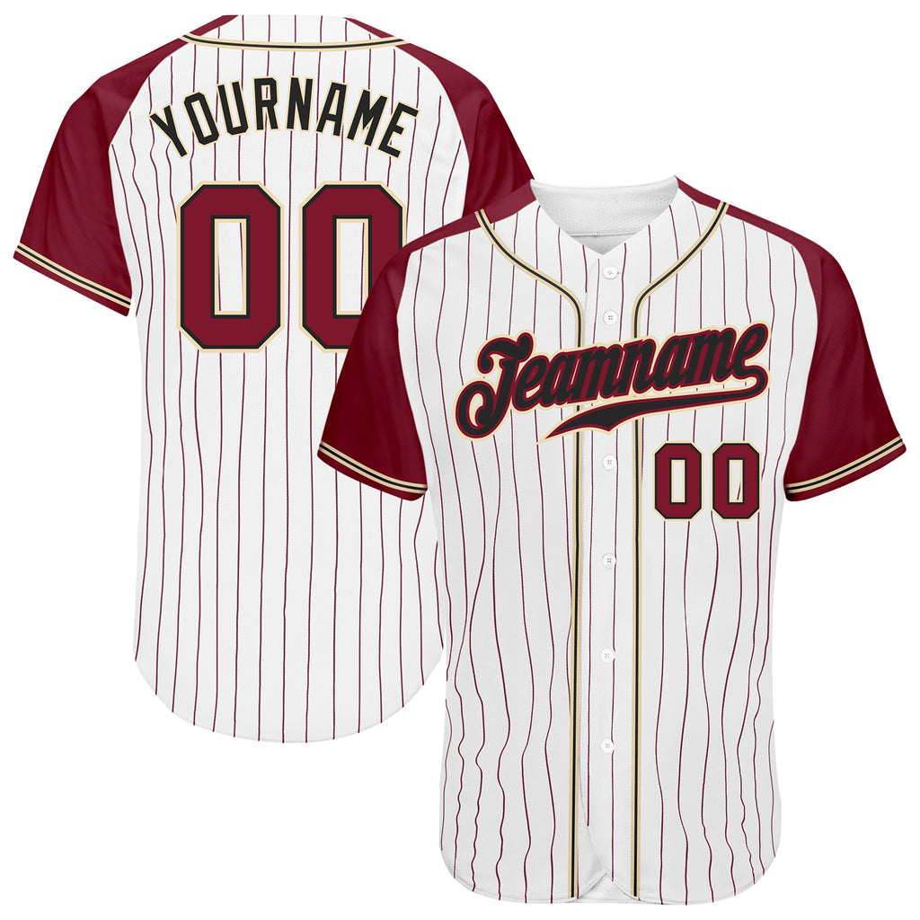 Custom White Crimson Pinstripe Crimson-Cream Authentic Raglan Sleeves Baseball Jersey